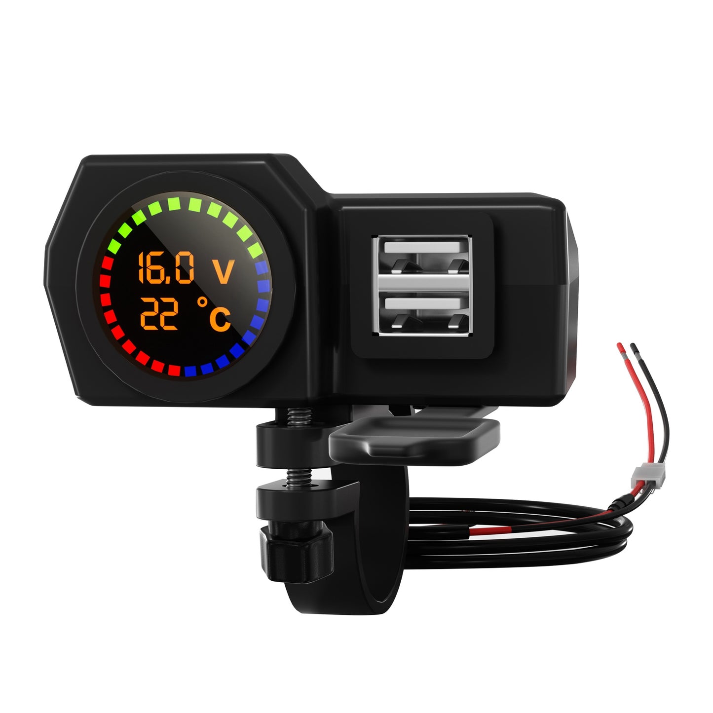 WUPP CS-1747A1 Motorcycle Modify 3.4A Dual USB Charger Voltage Temperature Digital Display Waterproof Phone Charging Adapter