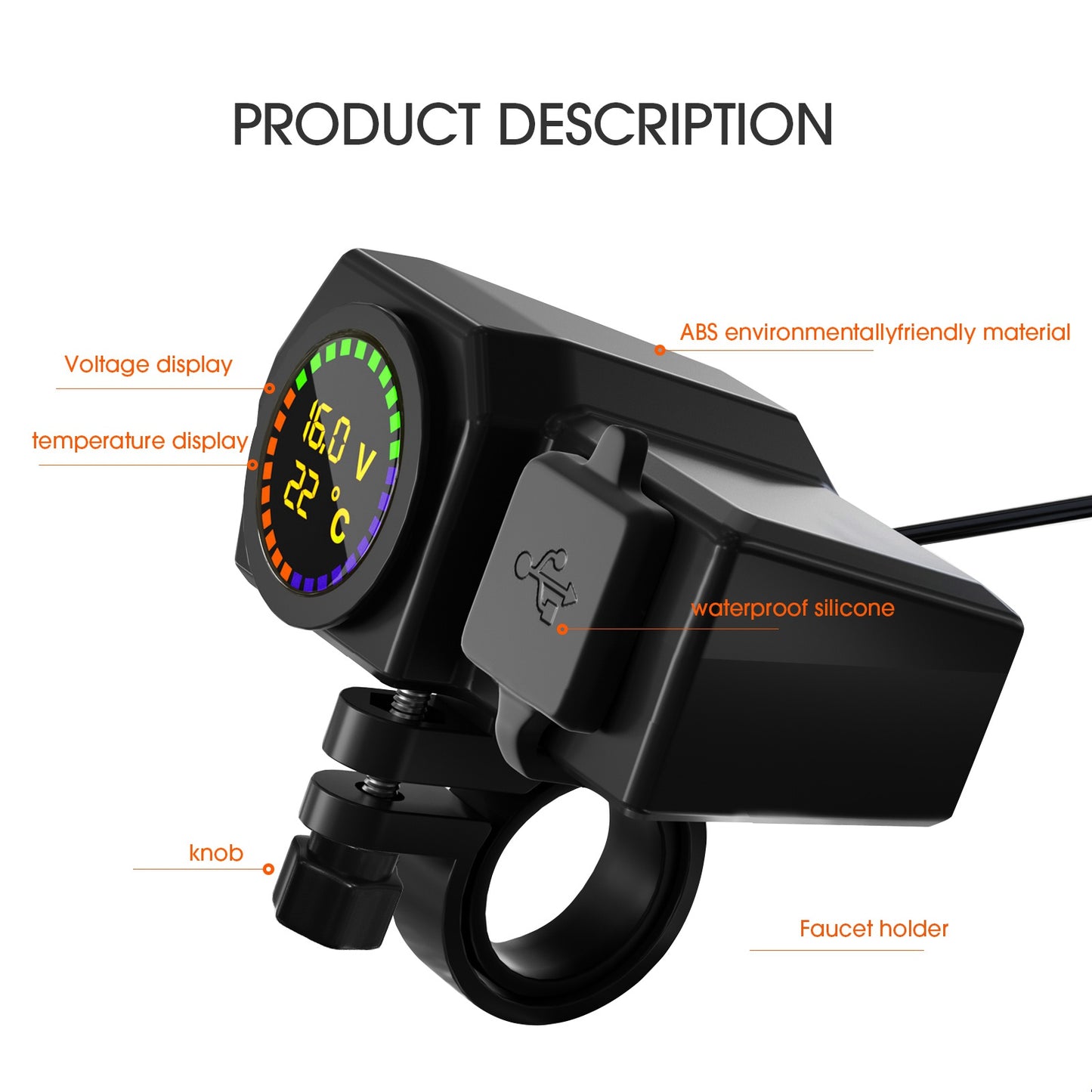 WUPP CS-1747A1 Motorcycle Modify 3.4A Dual USB Charger Voltage Temperature Digital Display Waterproof Phone Charging Adapter