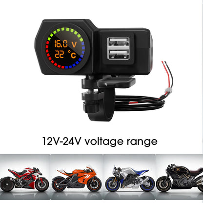 WUPP CS-1747A1 Motorcycle Modify 3.4A Dual USB Charger Voltage Temperature Digital Display Waterproof Phone Charging Adapter