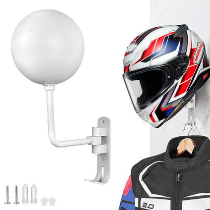 Motorcycle Wall Mounted Helmet Holder 180-Degree Rotating E-Bike Helmet Display Rack with 2 Hook for Hats, Caps, Coats, Jackets