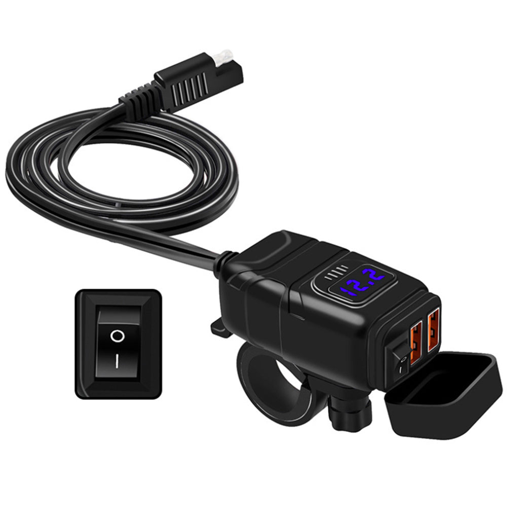 WUPP Motorcycle Handlebar Dual USB Phone Charger Waterproof QC3.0 Adapter Power Supply Socket Voltmeter