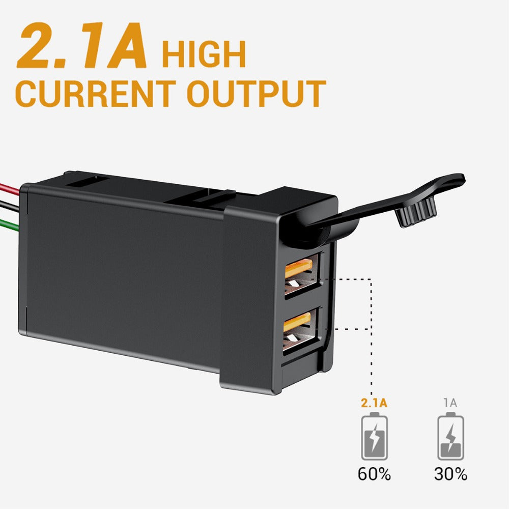 QC3.0 Dual USB Port Car Charger Socket Adapter with Lid Fast Charging Modification Accessory for Toyota (Cigarette Lighter Wiring Connection)