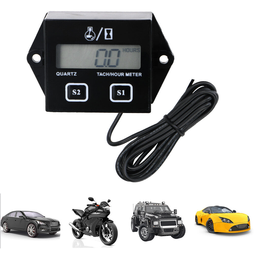 Motorcycle Inductive Digital LCD Display Tach Hour Meter Gauge Engine Tachometer