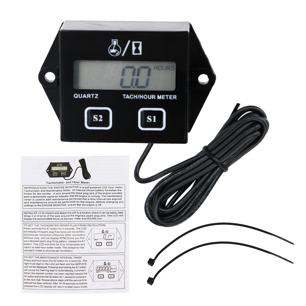 Motorcycle Inductive Digital LCD Display Tach Hour Meter Gauge Engine Tachometer