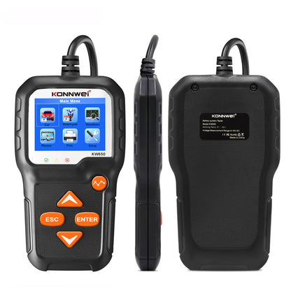 KONNWEI KW650 6-12V Car Motorcycle Battery Tester Charging Cranking Test Tool Battery Analyzer 100 to 2000 CCA