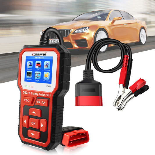 KONNWEI KW681 2 in 1 6-12V Car Battery Tester OBD2 Cars Fault Diagnosis Instrument Battery Analyzer