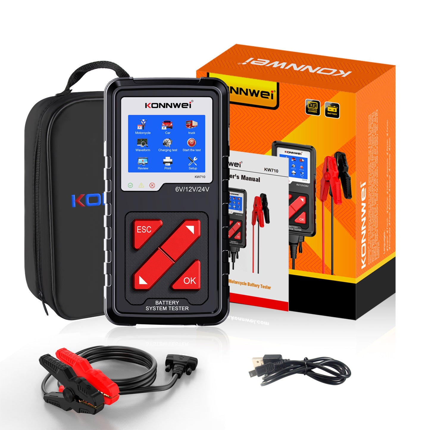 KW710 6V/12V/24V Motorcycle Car Truck Battery Tester Lead-acid Battery Analyzer