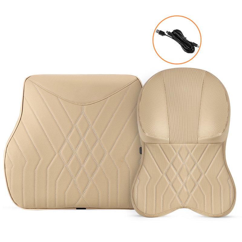 XIONGGUAN TK025AB Electric Massage Car Seat Lumbar Support Cushion + Headrest Pillow Fatigue Relieve Memory Foam Cushion