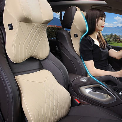 XIONGGUAN TK025AB Electric Massage Car Seat Lumbar Support Cushion + Headrest Pillow Fatigue Relieve Memory Foam Cushion