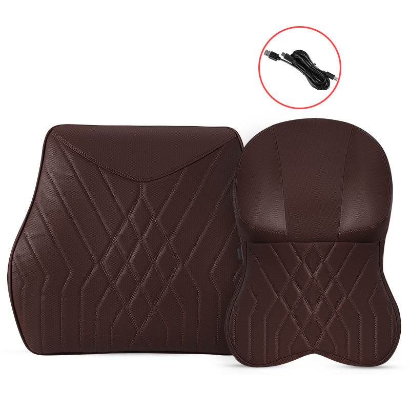 XIONGGUAN TK025AB Electric Massage Car Seat Lumbar Support Cushion + Headrest Pillow Fatigue Relieve Memory Foam Cushion