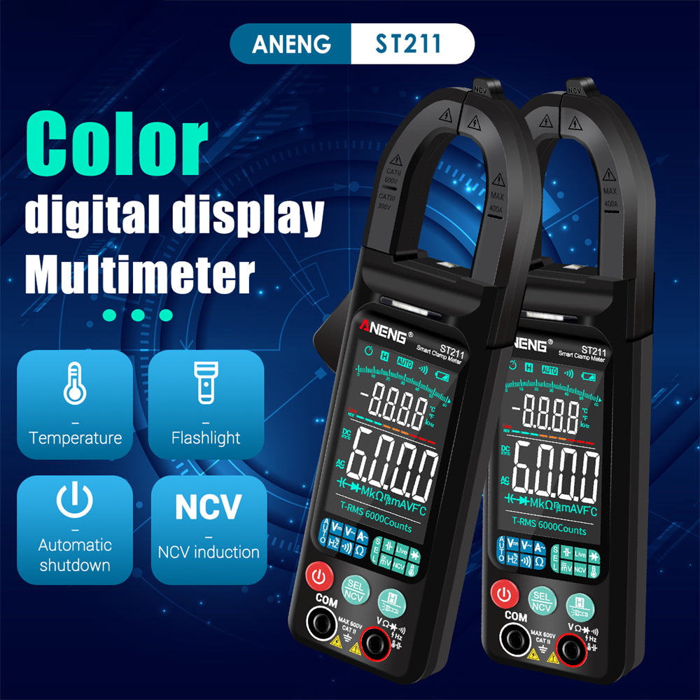 ANENG ST211 Big Color Screen Digital Clamp Meter Multimeter 6000 Counts AC DC Voltage Current Tester