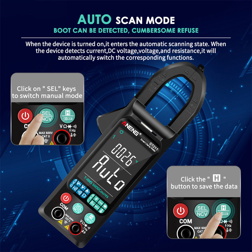 ANENG ST211 Big Color Screen Digital Clamp Meter Multimeter 6000 Counts AC DC Voltage Current Tester