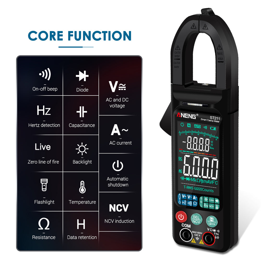 ANENG ST211 Big Color Screen Digital Clamp Meter Multimeter 6000 Counts AC DC Voltage Current Tester