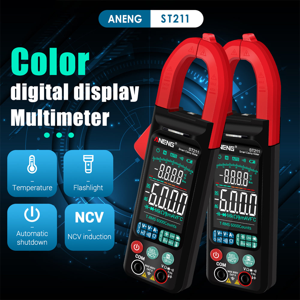 ANENG ST211 Big Color Screen Digital Clamp Meter Multimeter 6000 Counts AC DC Voltage Current Tester