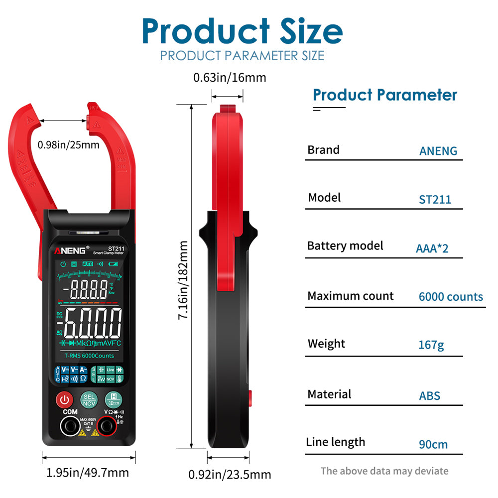 ANENG ST211 Big Color Screen Digital Clamp Meter Multimeter 6000 Counts AC DC Voltage Current Tester