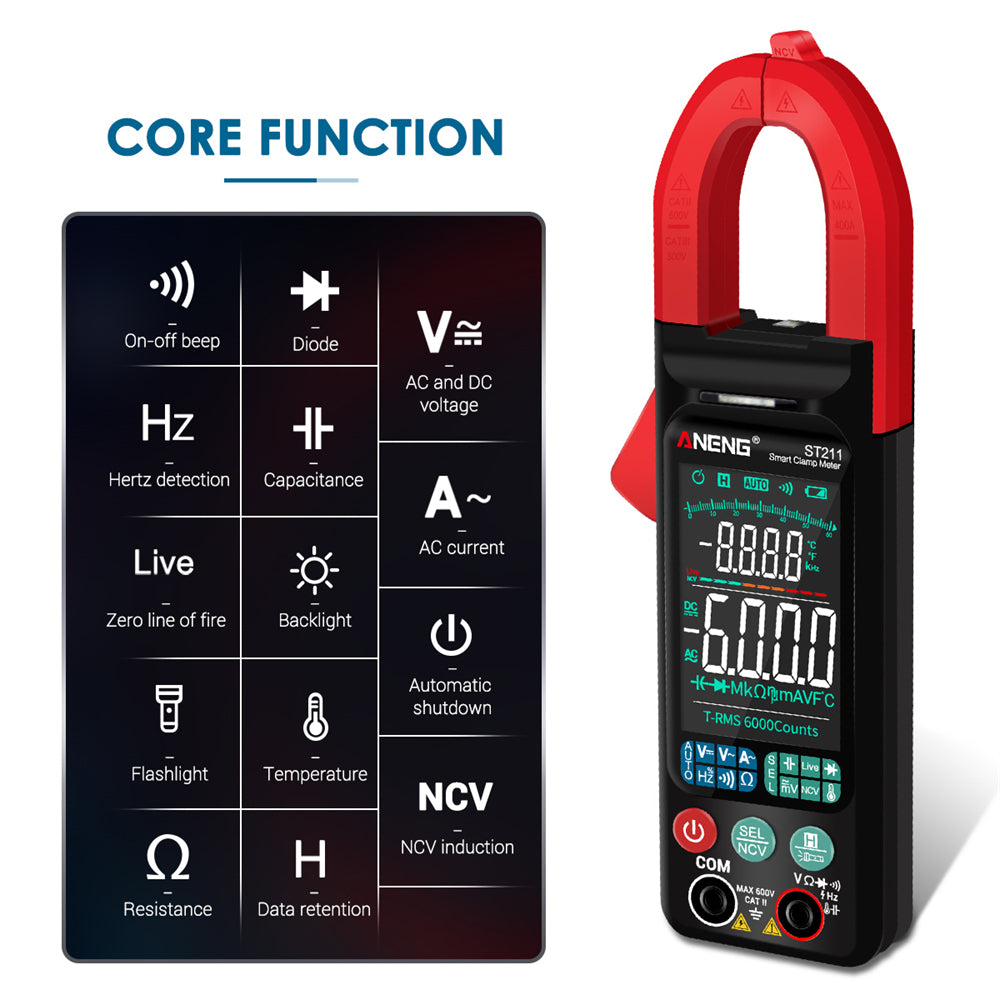 ANENG ST211 Big Color Screen Digital Clamp Meter Multimeter 6000 Counts AC DC Voltage Current Tester