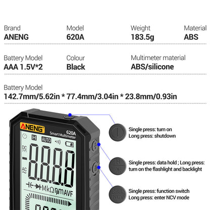 ANENG 620A 4.7 inch Digital Smart Multimeter 6000 Counts True RMS Auto Electrical Capacitance Meter with Flashlight