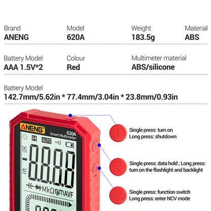 ANENG 620A 4.7 inch Digital Smart Multimeter 6000 Counts True RMS Auto Electrical Capacitance Meter with Flashlight