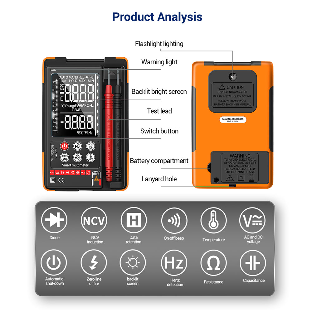 ANENG Q60 Digital Multimeter VA Screen Display Zero Fire Detection 6000 Counts True RMS Capacitance Meter