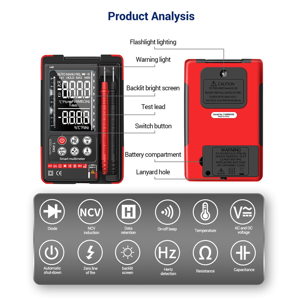 ANENG Q60 Digital Multimeter VA Screen Display Zero Fire Detection 6000 Counts True RMS Capacitance Meter