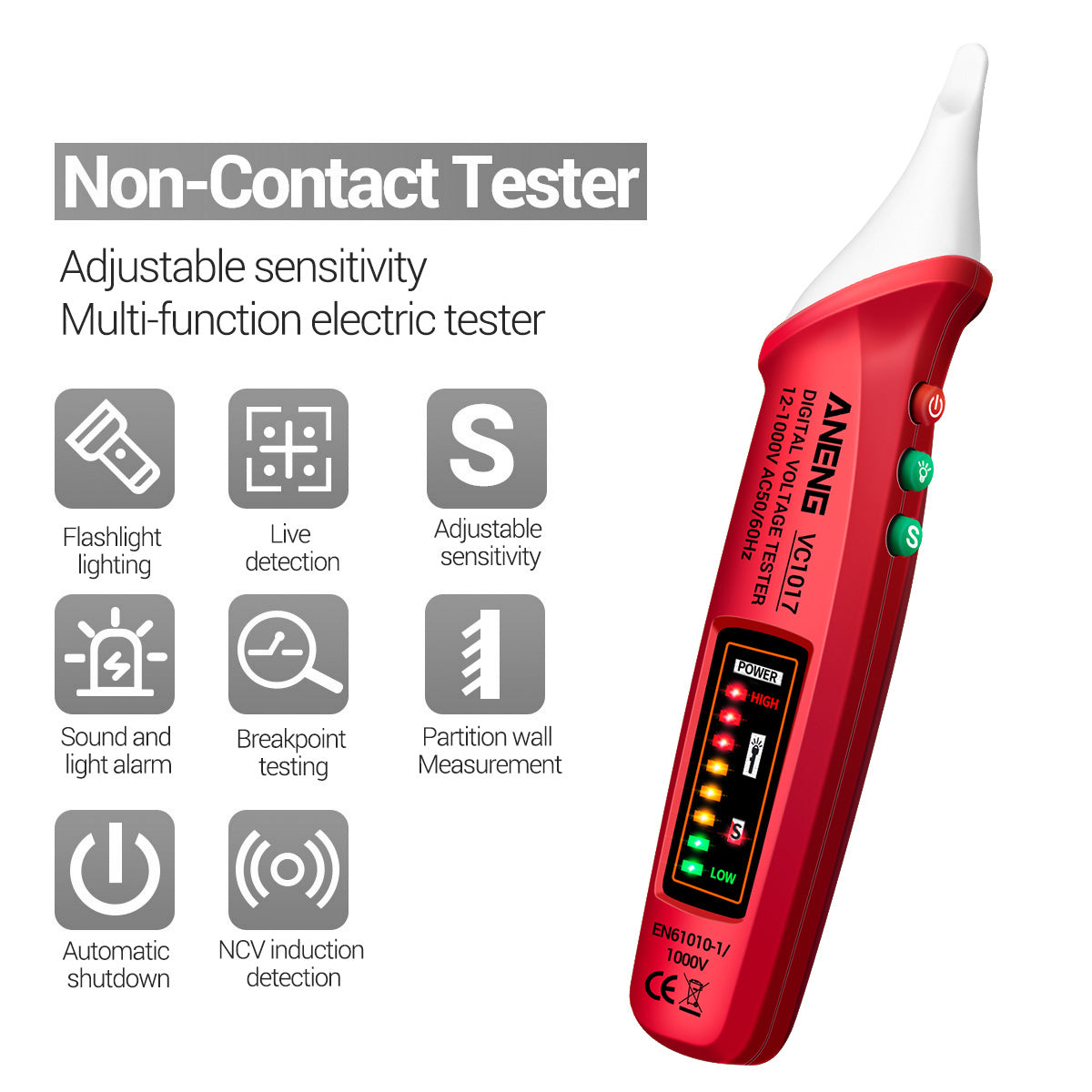 ANENG VC1017 12-1000V Non-contact Sound-light Tester Digital AC Voltage Meter Multimeter Pen