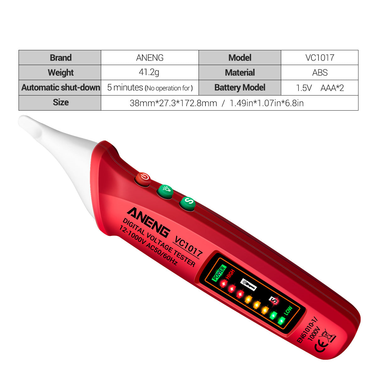 ANENG VC1017 12-1000V Non-contact Sound-light Tester Digital AC Voltage Meter Multimeter Pen