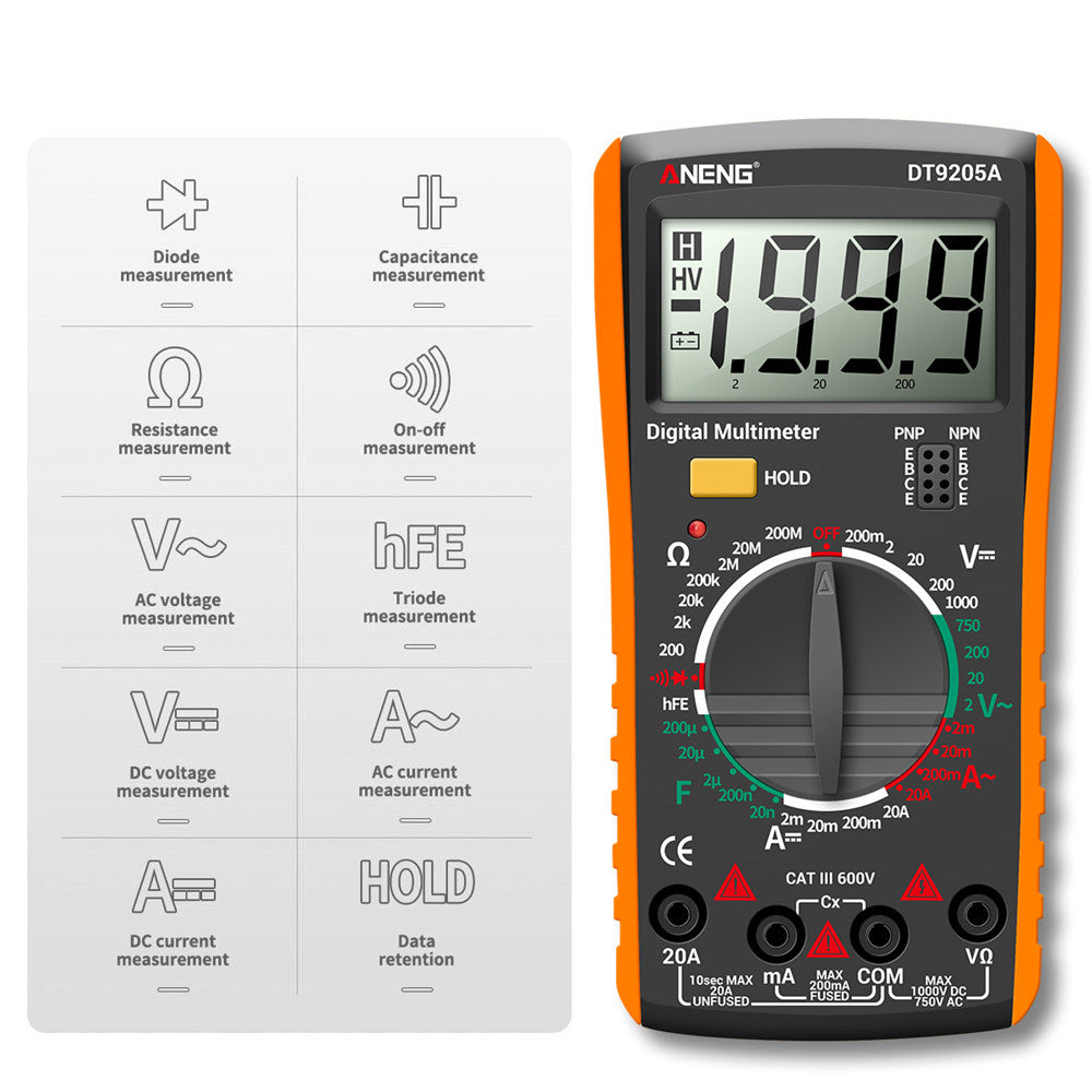 ANENG DT9205A Multifunctional HD Digital True RMS Multimeter AC/DC Voltage Meter