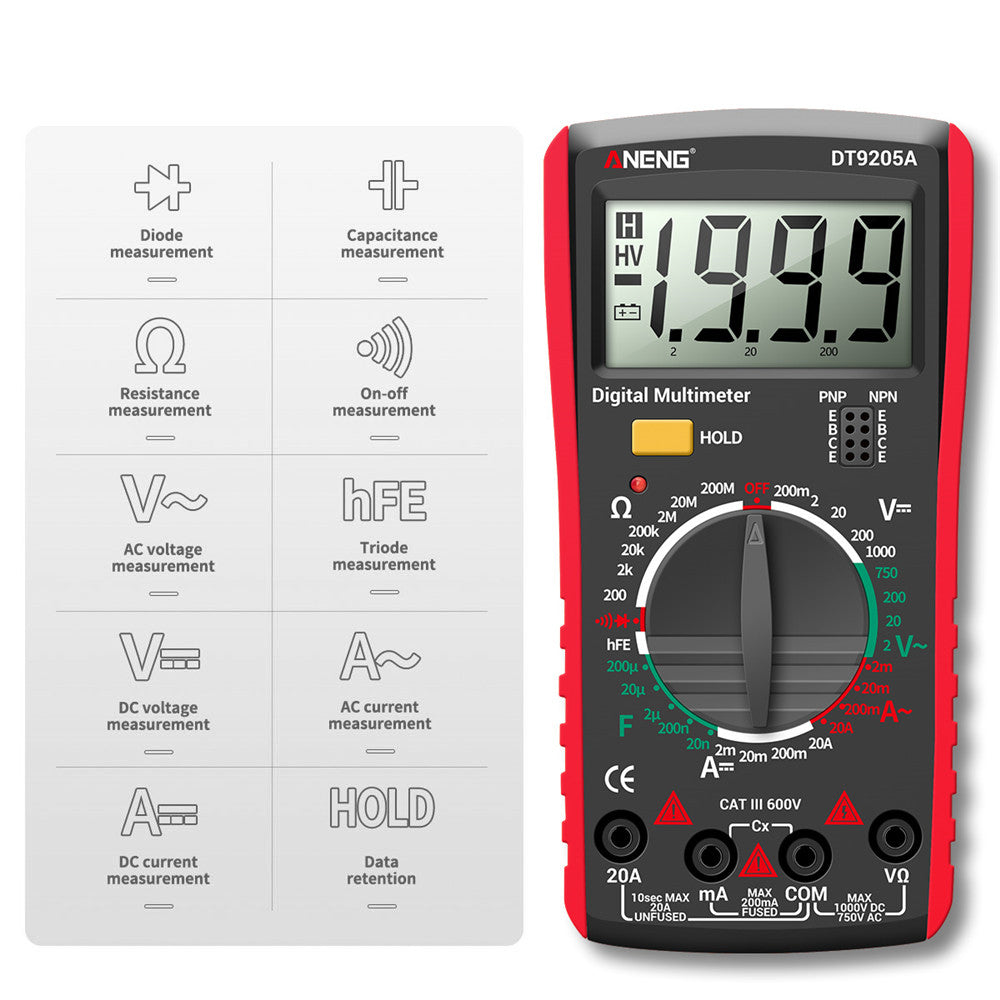 ANENG DT9205A Multifunctional HD Digital True RMS Multimeter AC/DC Voltage Meter