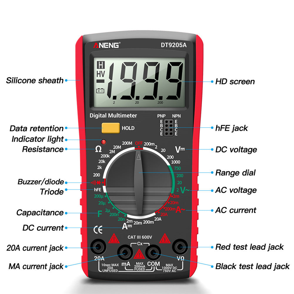 ANENG DT9205A Multifunctional HD Digital True RMS Multimeter AC/DC Voltage Meter