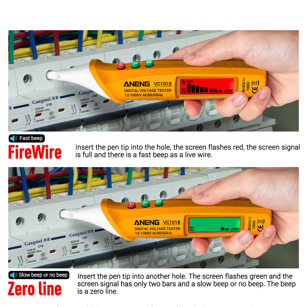 ANENG VC1018 12V-1000V Non-contact Electric Sensor Tester Pen Digital AC Voltage Meter Buzzer Detector with LCD Screen