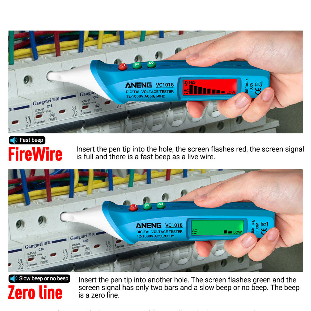 ANENG VC1018 12V-1000V Non-contact Electric Sensor Tester Pen Digital AC Voltage Meter Buzzer Detector with LCD Screen