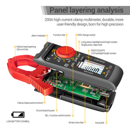 ANENG ST185 Clamp Digital Meter Multimeter 4000 Counts True RMS 200A Ammeter Voltage Tester