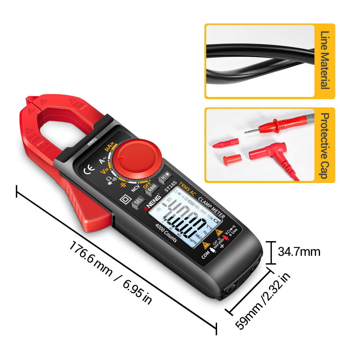 ANENG ST185 Clamp Digital Meter Multimeter 4000 Counts True RMS 200A Ammeter Voltage Tester