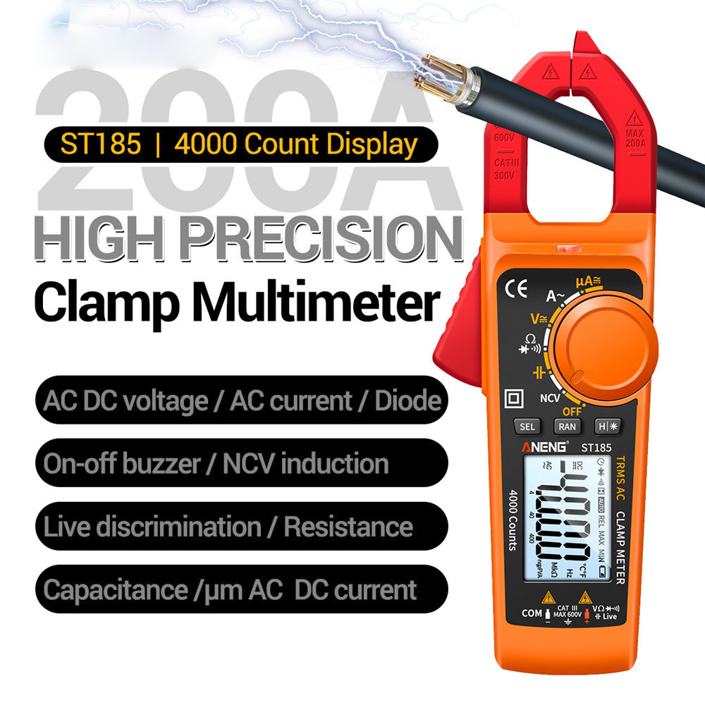 ANENG ST185 Clamp Digital Meter Multimeter 4000 Counts True RMS 200A Ammeter Voltage Tester