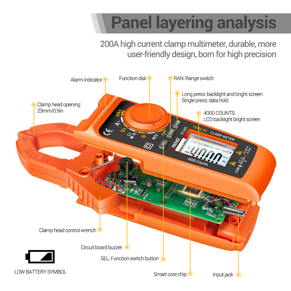 ANENG ST185 Clamp Digital Meter Multimeter 4000 Counts True RMS 200A Ammeter Voltage Tester