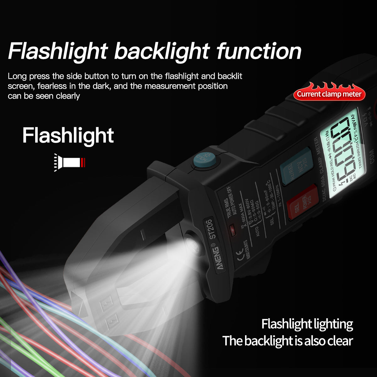 ANENG ST206 Digital Clamp Multimeter Power Meter 6000 Counts Auto Range AC/DC Current Voltage Transistor Tester
