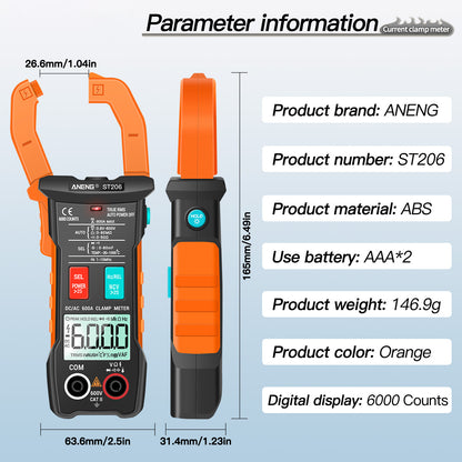 ANENG ST206 Digital Clamp Multimeter Power Meter 6000 Counts Auto Range AC/DC Current Voltage Transistor Tester