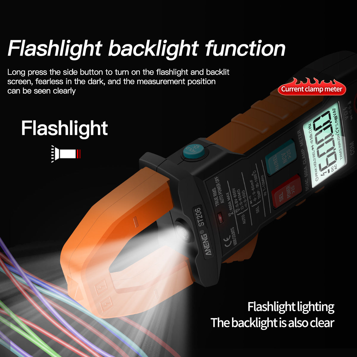 ANENG ST206 Digital Clamp Multimeter Power Meter 6000 Counts Auto Range AC/DC Current Voltage Transistor Tester