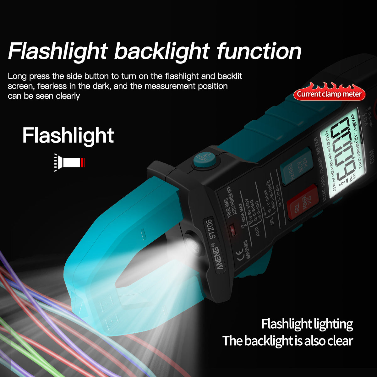 ANENG ST206 Digital Clamp Multimeter Power Meter 6000 Counts Auto Range AC/DC Current Voltage Transistor Tester