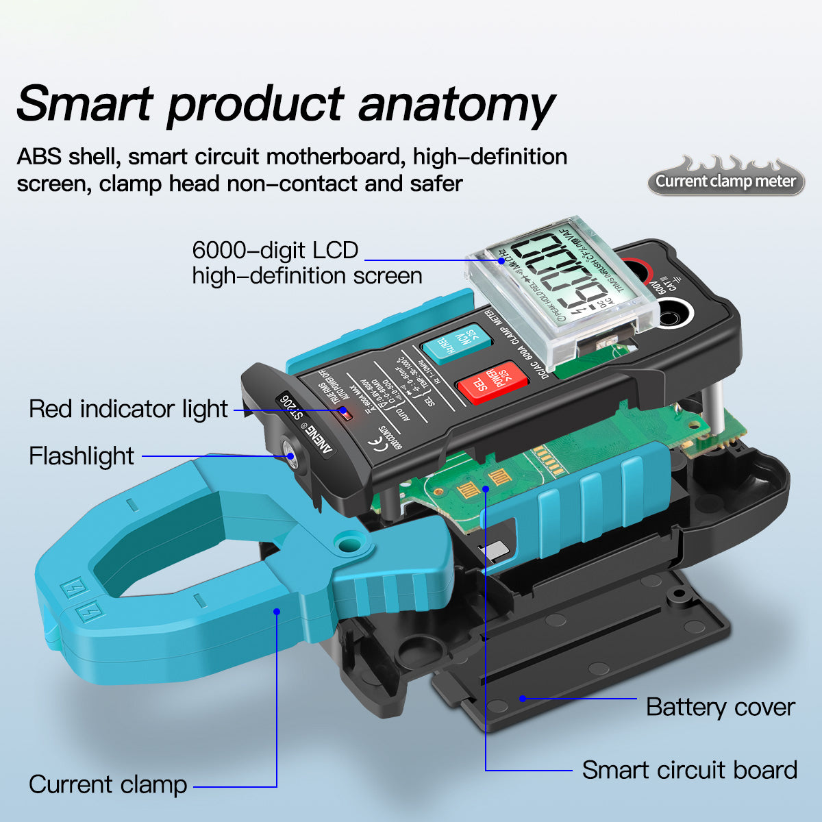 ANENG ST206 Digital Clamp Multimeter Power Meter 6000 Counts Auto Range AC/DC Current Voltage Transistor Tester