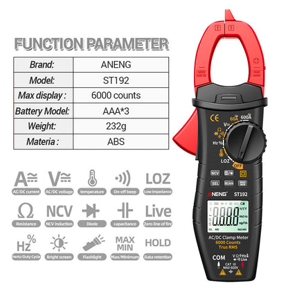 ANENG ST192 Smart Digital AC/DC Clamp Meter 6000 Counts Voltage Current Testers 60A/600A Multimenter Capacitor Auto Ammeters