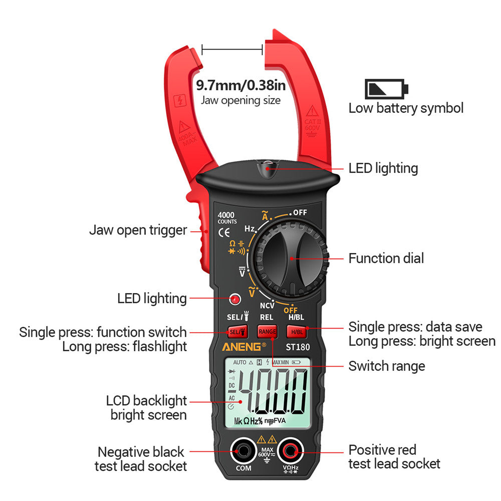 ANENG ST180 4000 Counts Digital Clamp Meter AC Current Multimeter Ammeter Voltage Tester