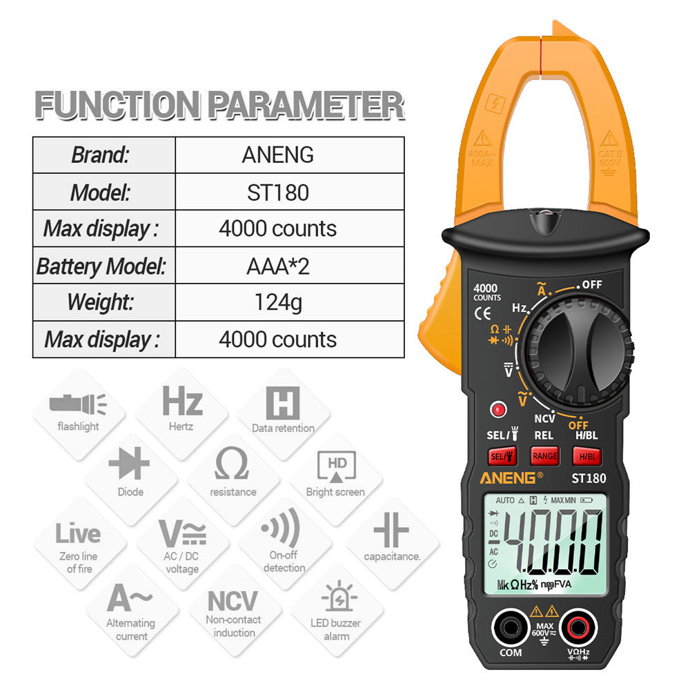 ANENG ST180 4000 Counts Digital Clamp Meter AC Current Multimeter Ammeter Voltage Tester