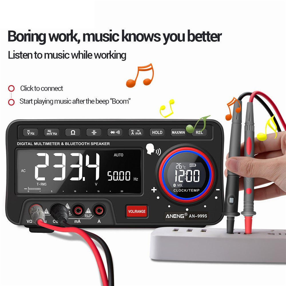 ANENG AN999S High-precision Desktop Bluetooth Speaker Digital Multimeter LCD Automatic Ohm Voltmeter Frequency Tester (No Battery)