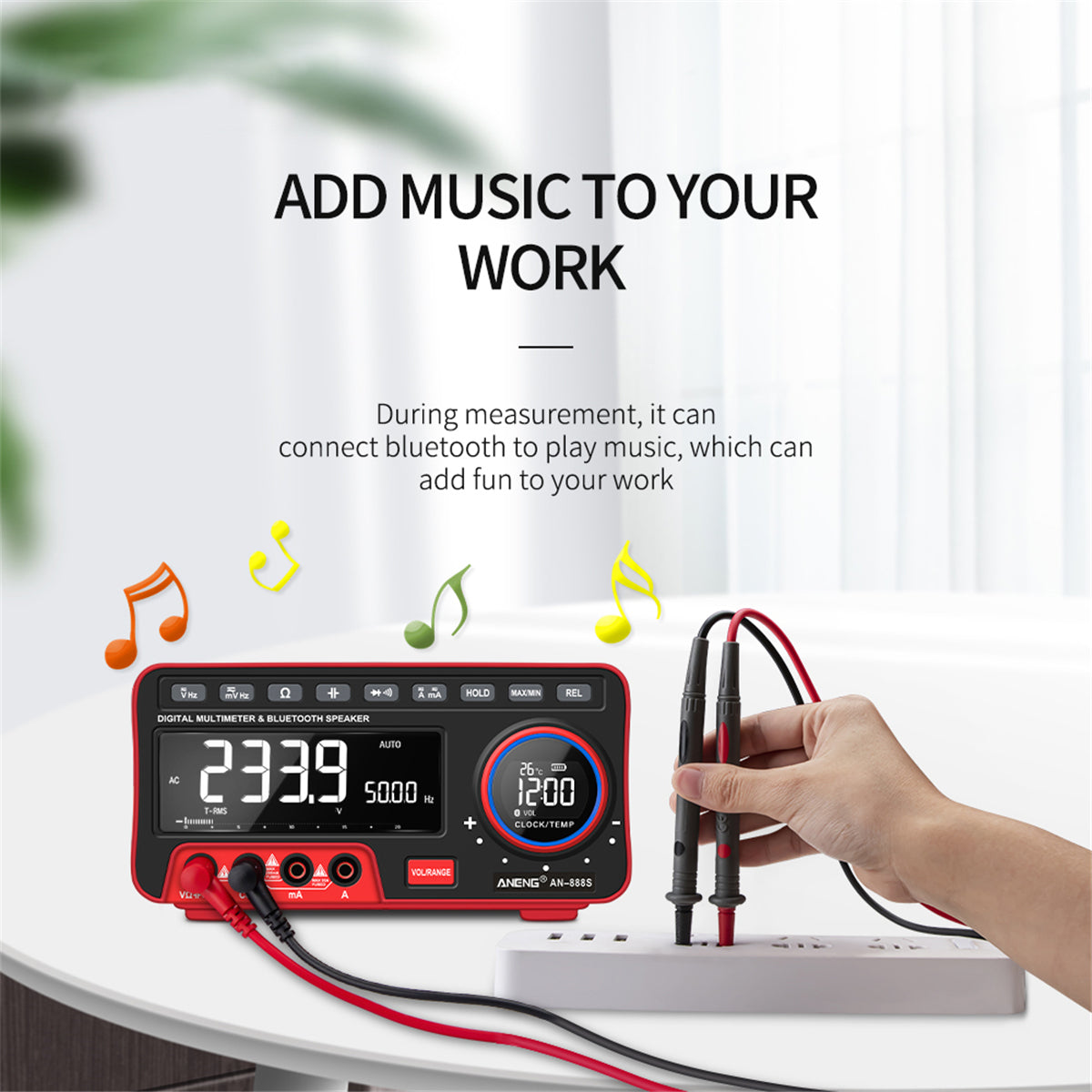 ANENG AN888S 19999 Counts Desktop Multi-function Digital Multimeter LCD Volt Amp Ohm Capacitance Tester with Bluetooth Speaker (No Battery, No Test Accessories)