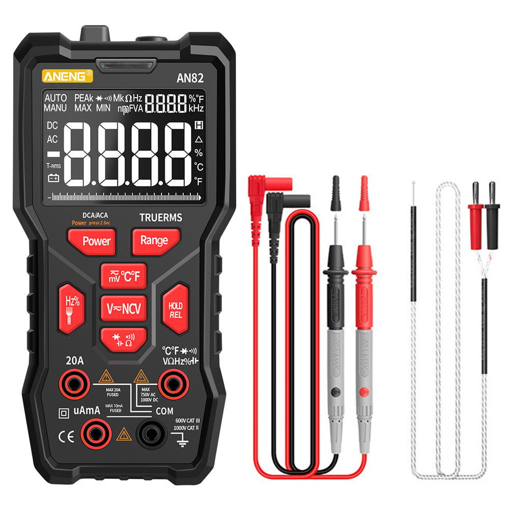 ANENG AN82 PRO 9999 Counts Intelligent Digital Multimeter Auto Range Electrical Tester AC/DC Ammeter Voltage with 16-in-1 Test Line (VA Display Screen)