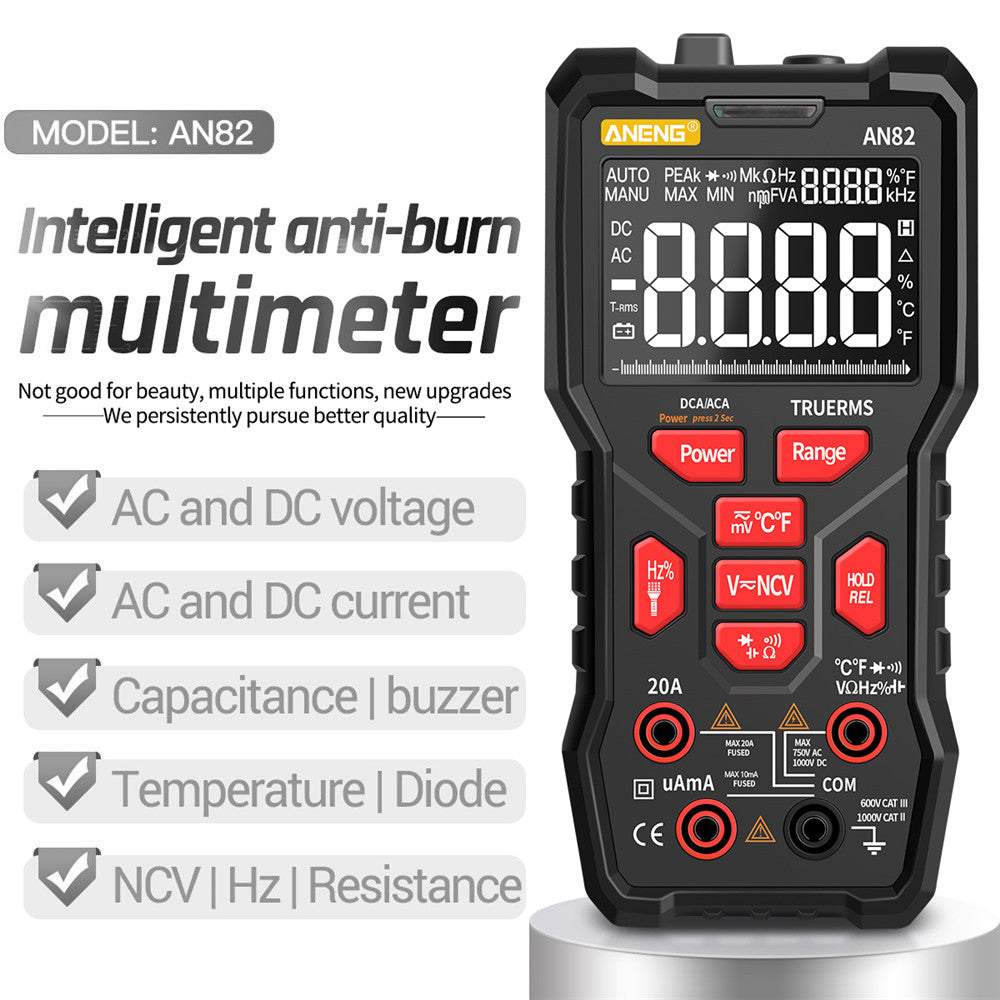 ANENG AN82 PRO 9999 Counts Intelligent Digital Multimeter Auto Range Electrical Tester AC/DC Ammeter Voltage with 16-in-1 Test Line (VA Display Screen)