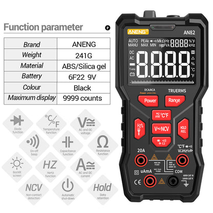 ANENG AN82 PRO 9999 Counts Intelligent Digital Multimeter Auto Range Electrical Tester AC/DC Ammeter Voltage with 16-in-1 Test Line (VA Display Screen)