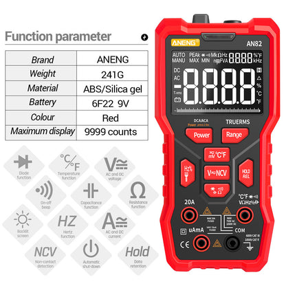 ANENG AN82 PRO 9999 Counts Intelligent Digital Multimeter Auto Range Electrical Tester AC/DC Ammeter Voltage with 16-in-1 Test Line (VA Display Screen)