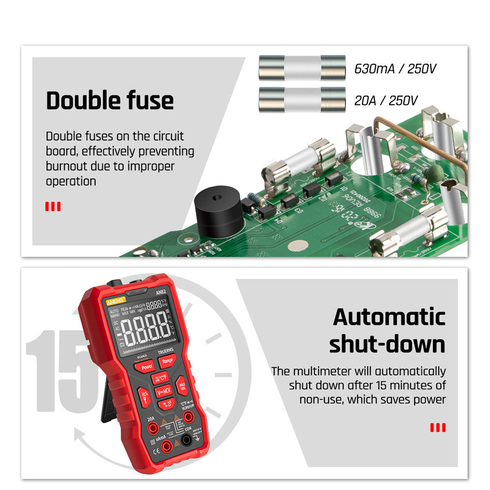 ANENG AN82 PRO 9999 Counts Intelligent Digital Multimeter Auto Range Electrical Tester AC/DC Ammeter Voltage with 16-in-1 Test Line (VA Display Screen)